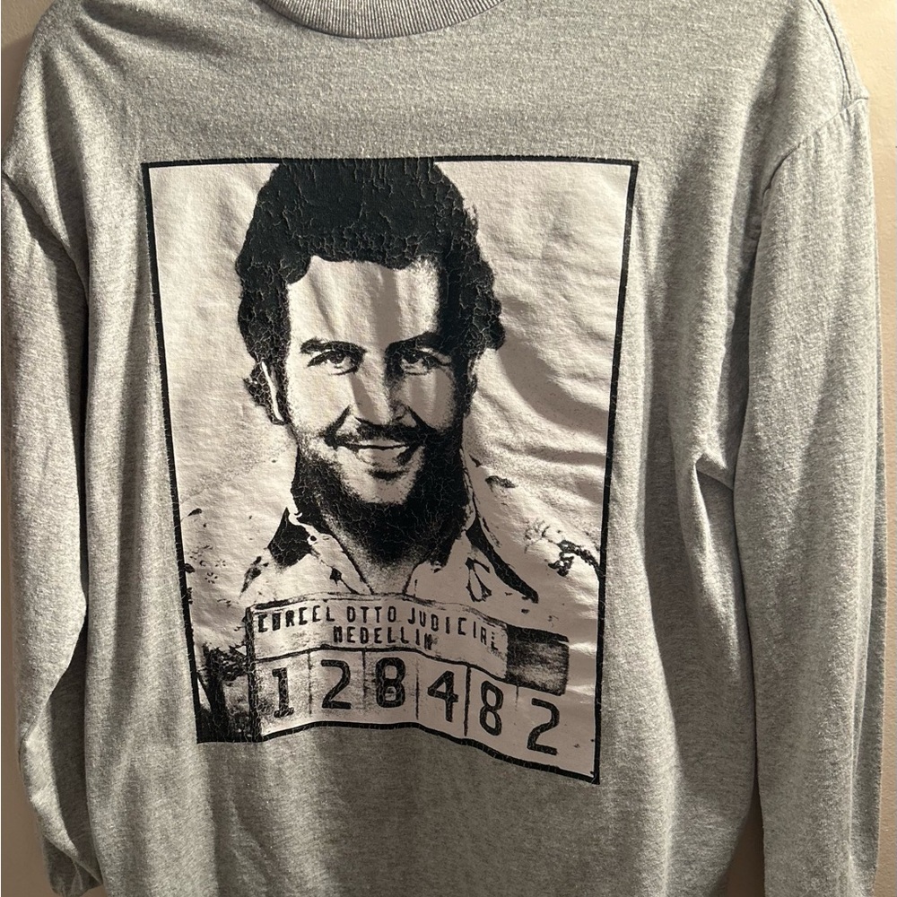 Custom Pablo Escobar Gray Graphic Long Sleeve Shirt